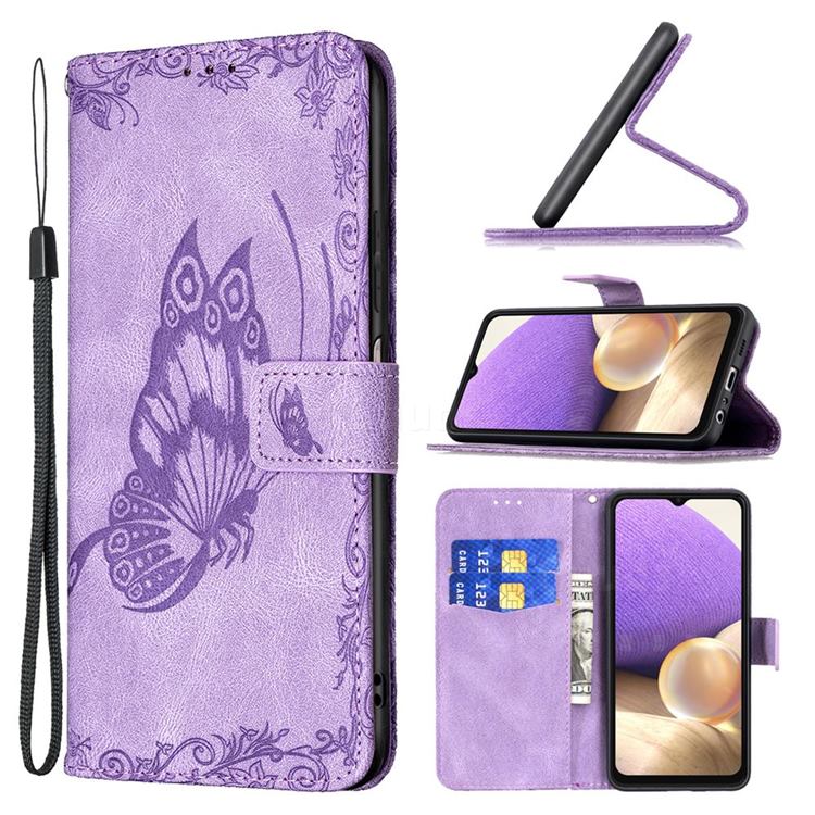 Binfen Color Imprint Vivid Butterfly Leather Wallet Case for Samsung Galaxy A32 5G - Purple