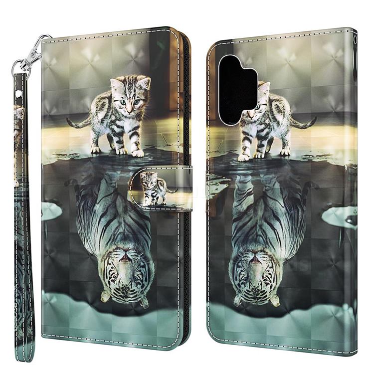 Tiger and Cat 3D Painted Leather Wallet Case for Samsung Galaxy A32 5G