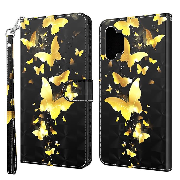 Golden Butterfly 3D Painted Leather Wallet Case for Samsung Galaxy A32 5G