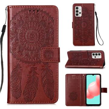 Embossing Dream Catcher Mandala Flower Leather Wallet Case for Samsung Galaxy A32 5G - Brown