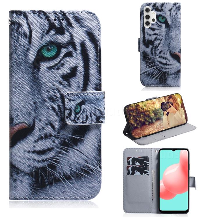White Tiger PU Leather Wallet Case for Samsung Galaxy A32 5G