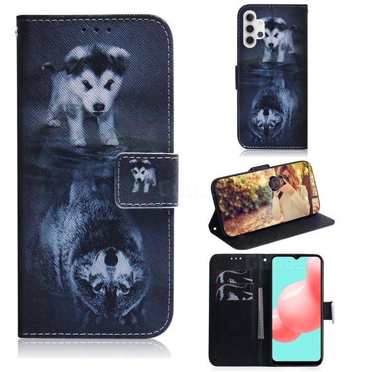 Wolf and Dog PU Leather Wallet Case for Samsung Galaxy A32 5G