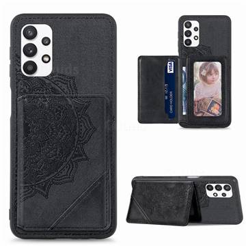Mandala Flower Cloth Multifunction Stand Card Leather Phone Case for Samsung Galaxy A32 5G - Black