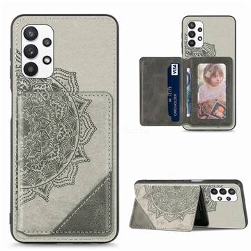 Mandala Flower Cloth Multifunction Stand Card Leather Phone Case for Samsung Galaxy A32 5G - Gray