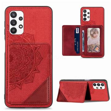 Mandala Flower Cloth Multifunction Stand Card Leather Phone Case for Samsung Galaxy A32 5G - Red