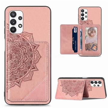 Mandala Flower Cloth Multifunction Stand Card Leather Phone Case for Samsung Galaxy A32 5G - Rose Gold