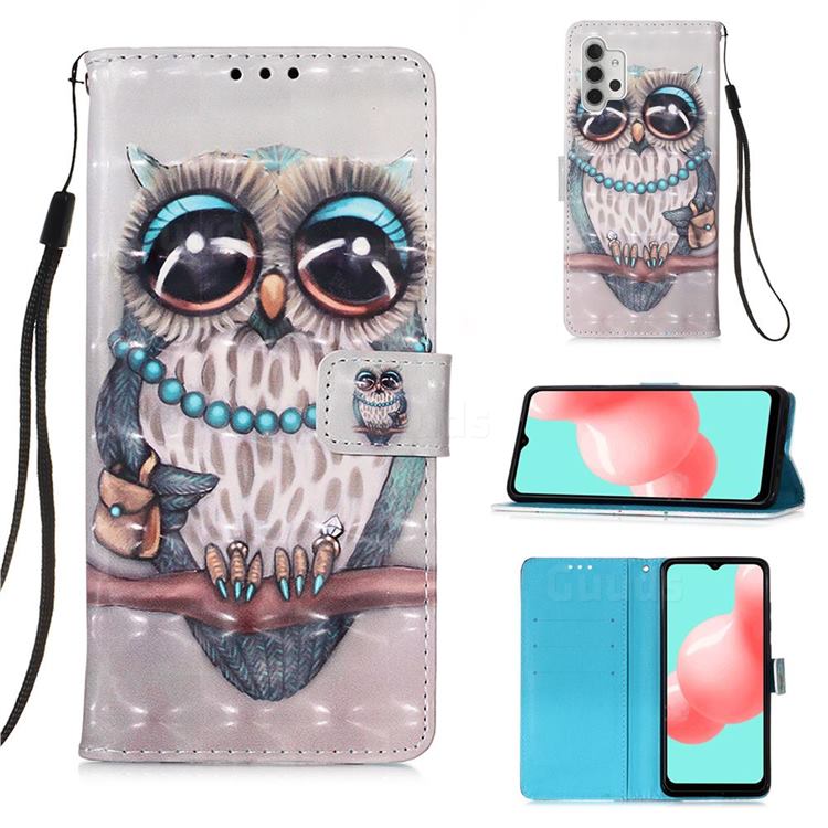 Sweet Gray Owl 3D Painted Leather Wallet Case for Samsung Galaxy A32 5G
