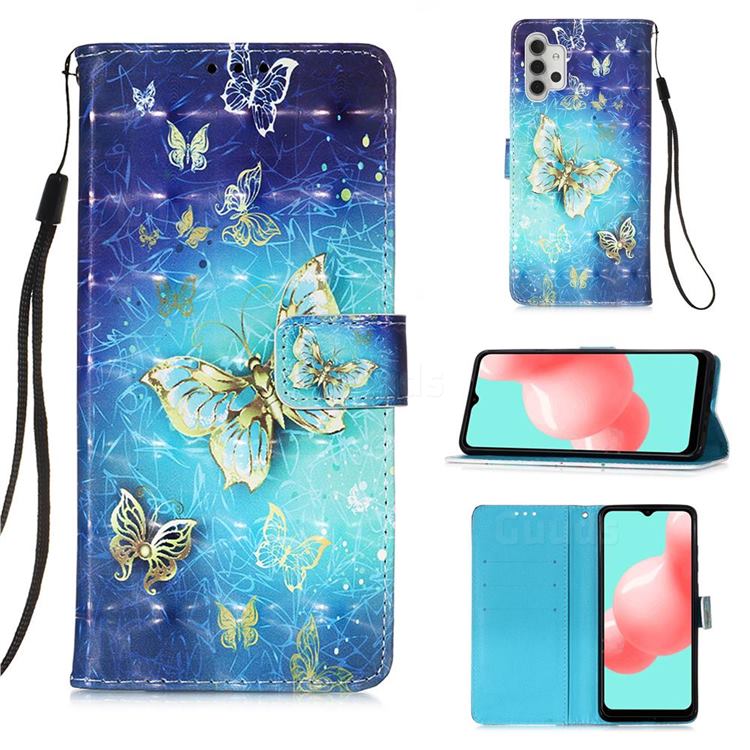 Gold Butterfly 3D Painted Leather Wallet Case for Samsung Galaxy A32 5G