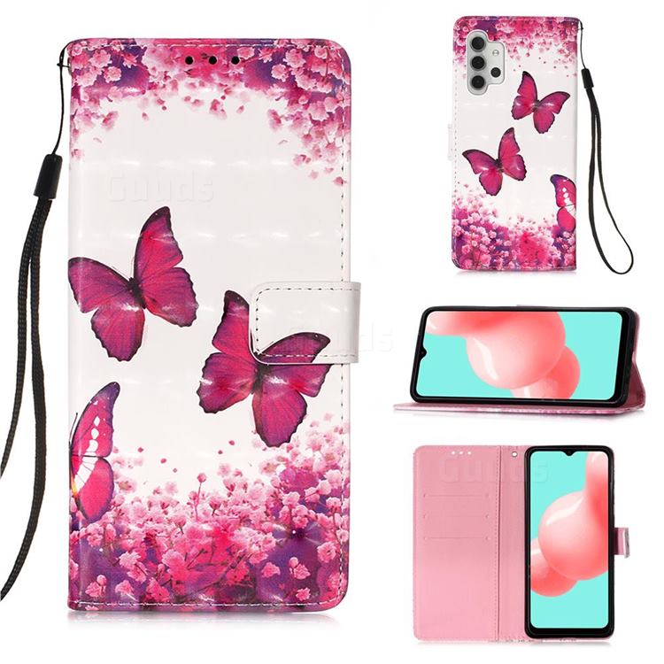 Rose Butterfly 3D Painted Leather Wallet Case for Samsung Galaxy A32 5G