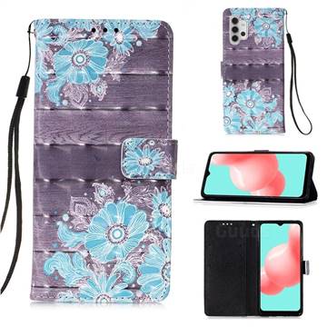 Blue Flower 3D Painted Leather Wallet Case for Samsung Galaxy A32 5G