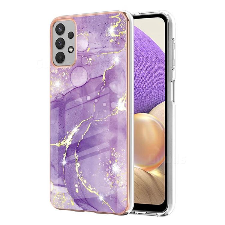 Fashion Purple Electroplated Gold Frame 2.0 Thickness Plating Marble IMD Soft Back Cover for Samsung Galaxy A32 5G