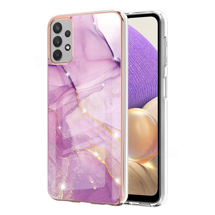 Dream Violet Electroplated Gold Frame 2.0 Thickness Plating Marble IMD Soft Back Cover for Samsung Galaxy A32 5G