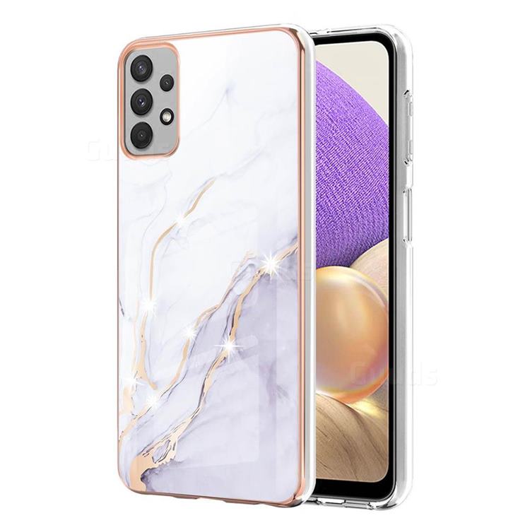 White Dreaming Electroplated Gold Frame 2.0 Thickness Plating Marble IMD Soft Back Cover for Samsung Galaxy A32 5G