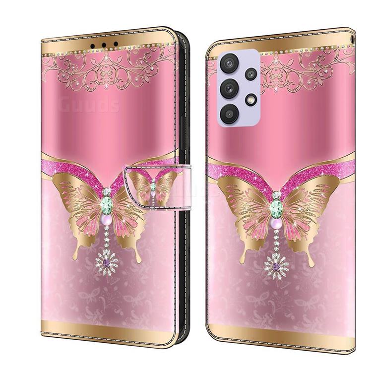 Pink Diamond Butterfly Crystal PU Leather Protective Wallet Case Cover for Samsung Galaxy A32 5G
