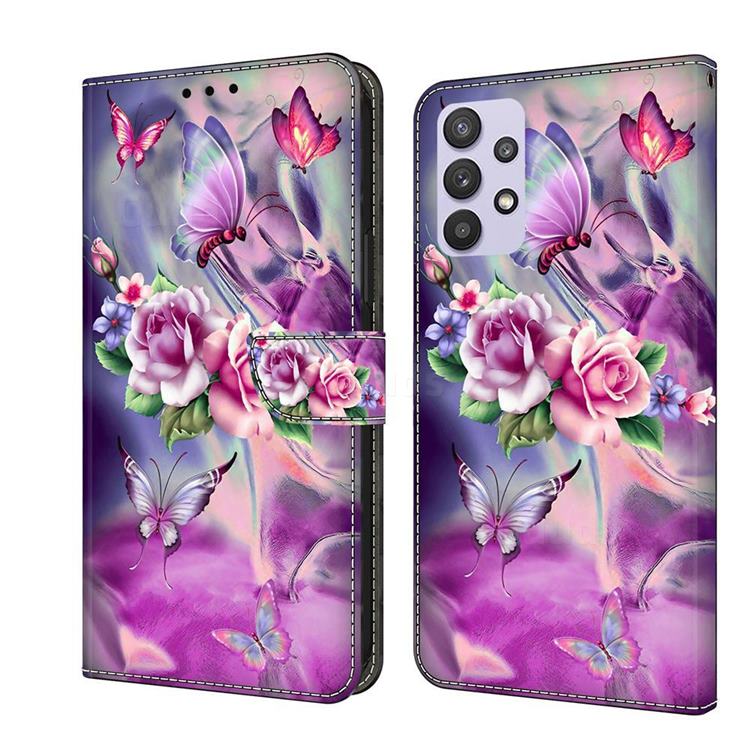 Flower Butterflies Crystal PU Leather Protective Wallet Case Cover for Samsung Galaxy A32 5G