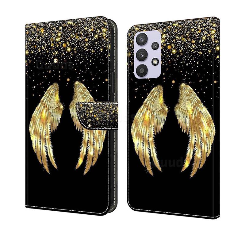 Golden Angel Wings Crystal PU Leather Protective Wallet Case Cover for Samsung Galaxy A32 5G