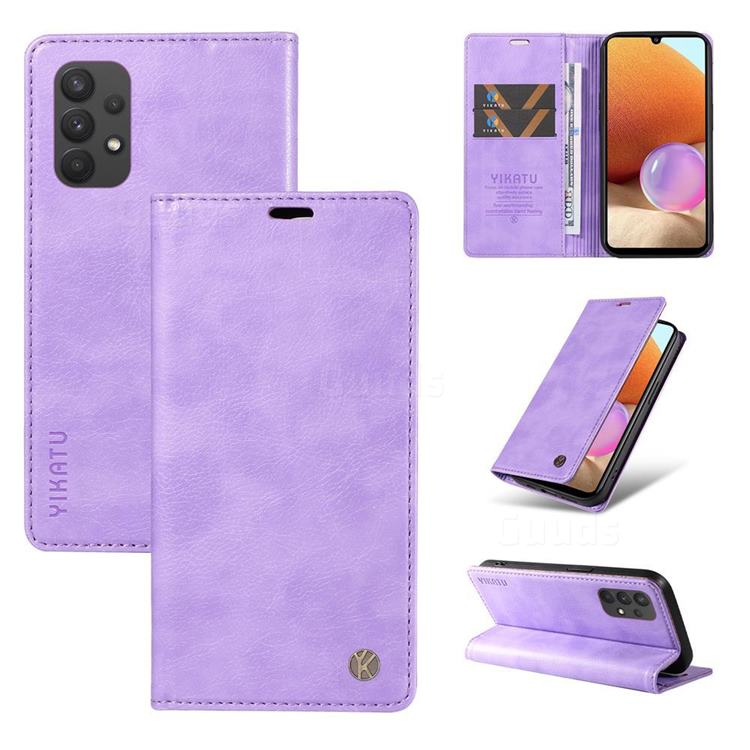 YIKATU Litchi Card Magnetic Automatic Suction Leather Flip Cover for Samsung Galaxy A32 5G - Purple