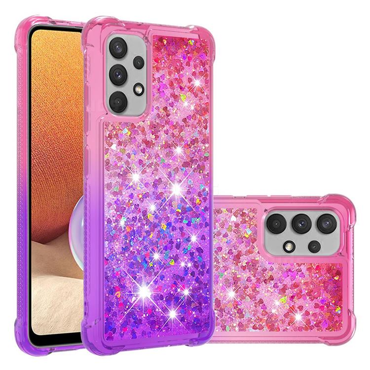 Rainbow Gradient Liquid Glitter Quicksand Sequins Phone Case for Samsung Galaxy A32 4G - Pink Purple