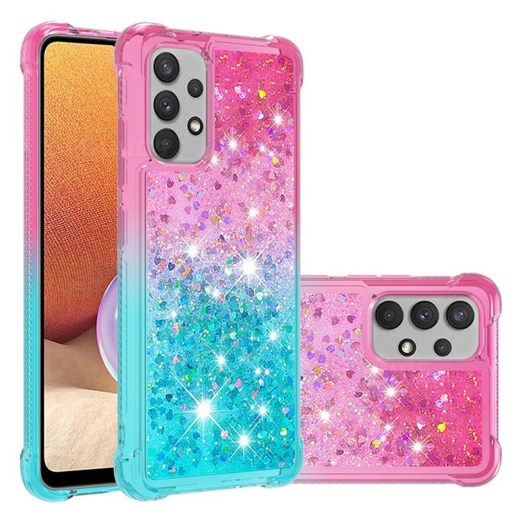 Rainbow Gradient Liquid Glitter Quicksand Sequins Phone Case for Samsung Galaxy A32 4G - Pink Blue