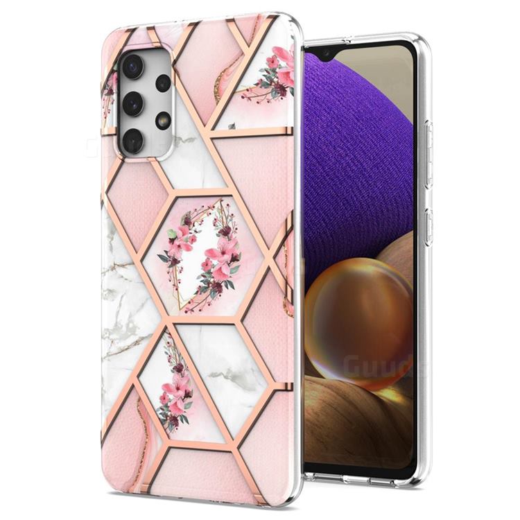 Pink Flower Marble Electroplating Protective Case Cover for Samsung Galaxy A32 4G