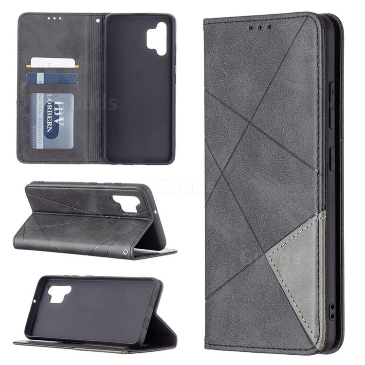 Prismatic Slim Magnetic Sucking Stitching Wallet Flip Cover for Samsung Galaxy A32 4G - Black