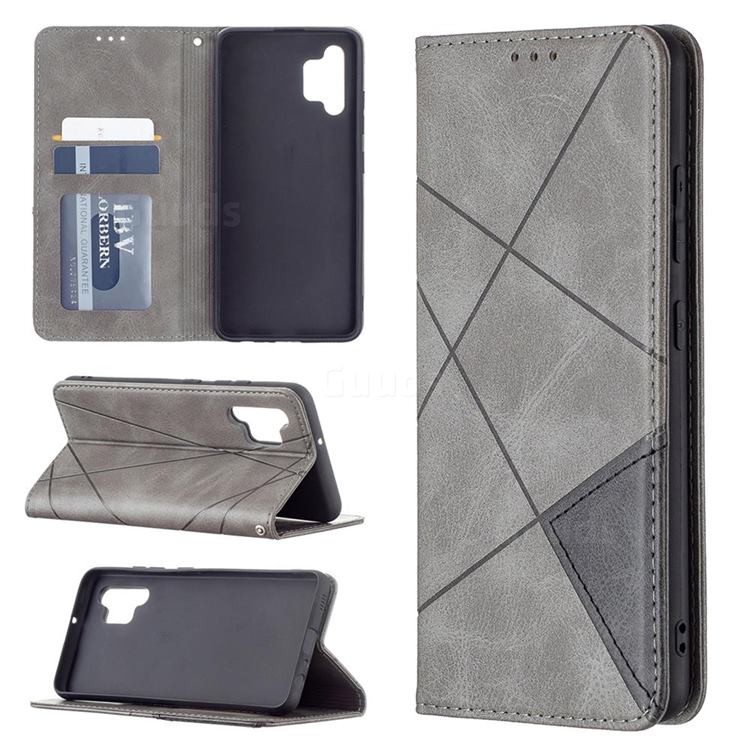 Prismatic Slim Magnetic Sucking Stitching Wallet Flip Cover for Samsung Galaxy A32 4G - Gray
