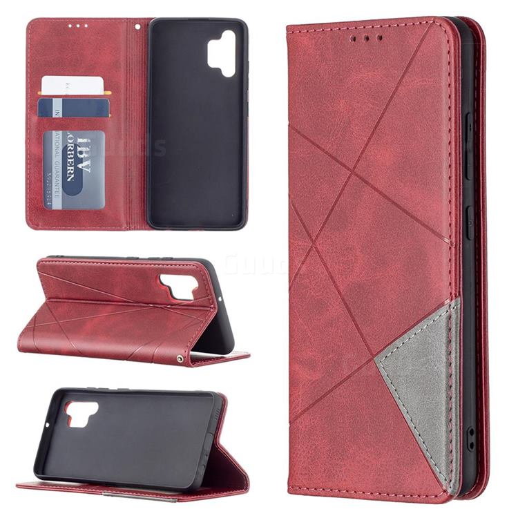 Prismatic Slim Magnetic Sucking Stitching Wallet Flip Cover for Samsung Galaxy A32 4G - Red