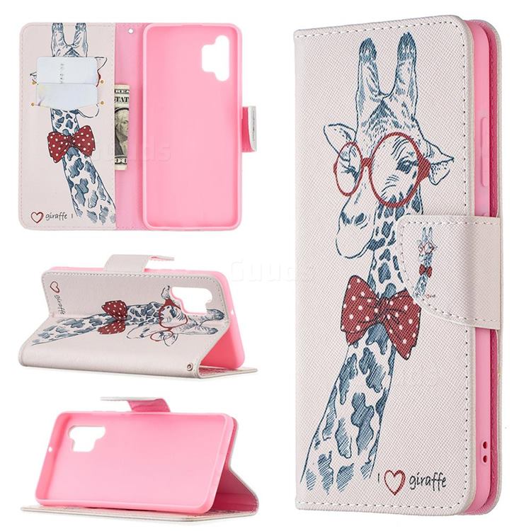 Glasses Giraffe Leather Wallet Case for Samsung Galaxy A32 4G