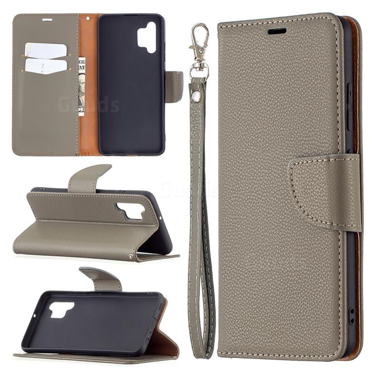 Classic Luxury Litchi Leather Phone Wallet Case for Samsung Galaxy A32 4G - Gray