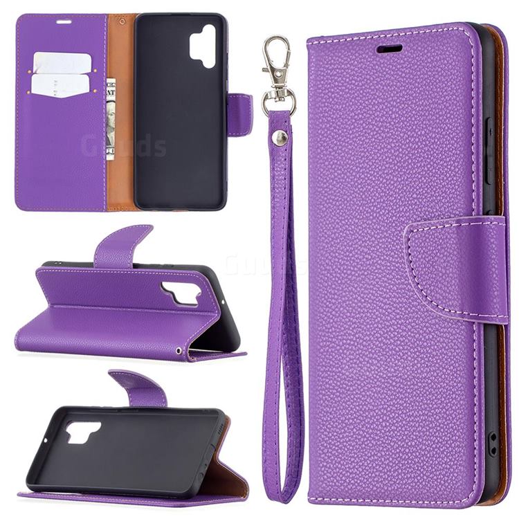 Classic Luxury Litchi Leather Phone Wallet Case for Samsung Galaxy A32 4G - Purple