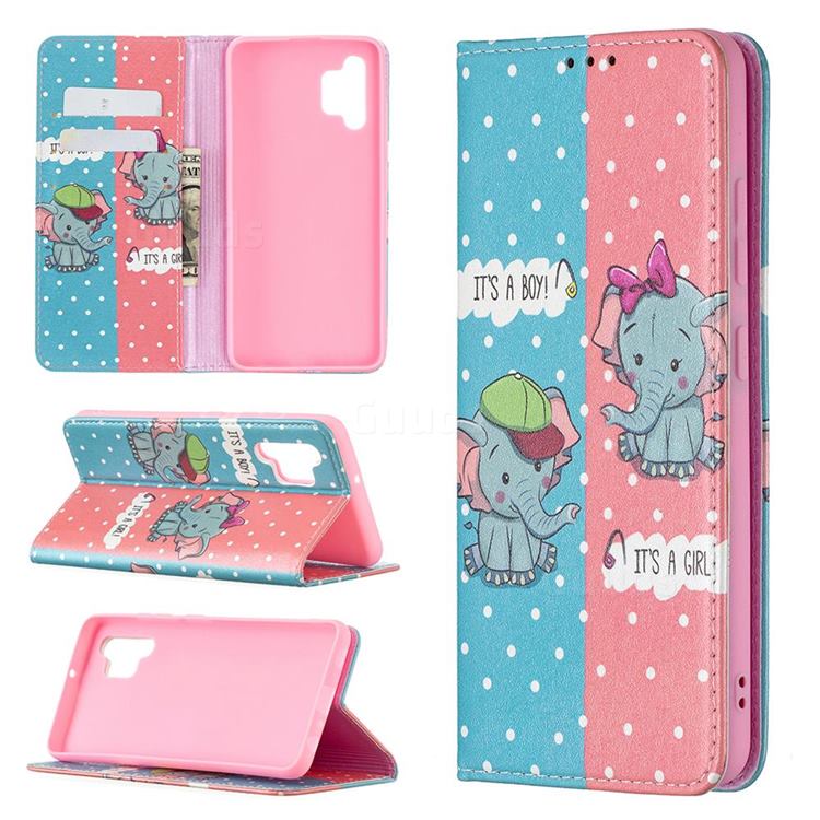 Elephant Boy and Girl Slim Magnetic Attraction Wallet Flip Cover for Samsung Galaxy A32 4G