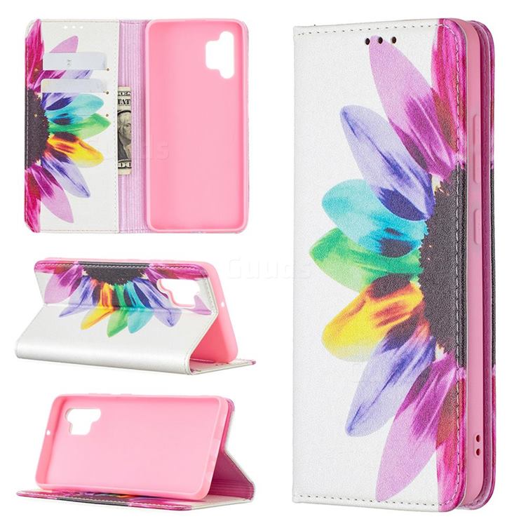 Sun Flower Slim Magnetic Attraction Wallet Flip Cover for Samsung Galaxy A32 4G