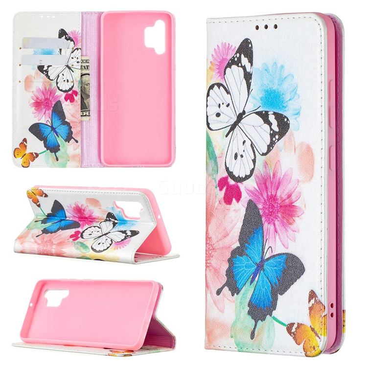 Flying Butterflies Slim Magnetic Attraction Wallet Flip Cover for Samsung Galaxy A32 4G