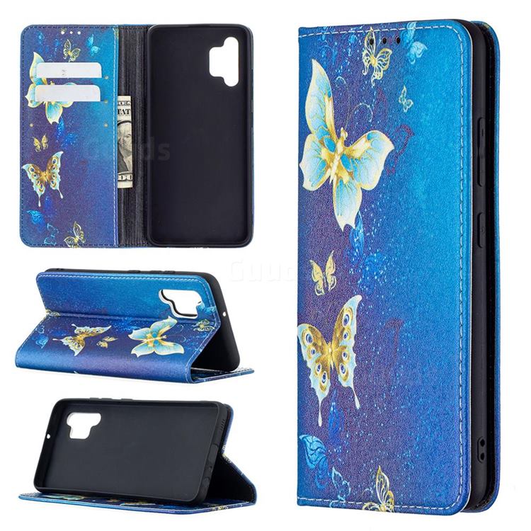 Gold Butterfly Slim Magnetic Attraction Wallet Flip Cover for Samsung Galaxy A32 4G