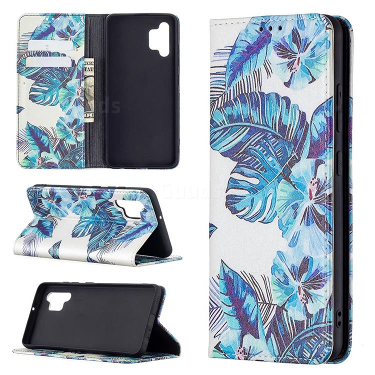 Blue Leaf Slim Magnetic Attraction Wallet Flip Cover for Samsung Galaxy A32 4G