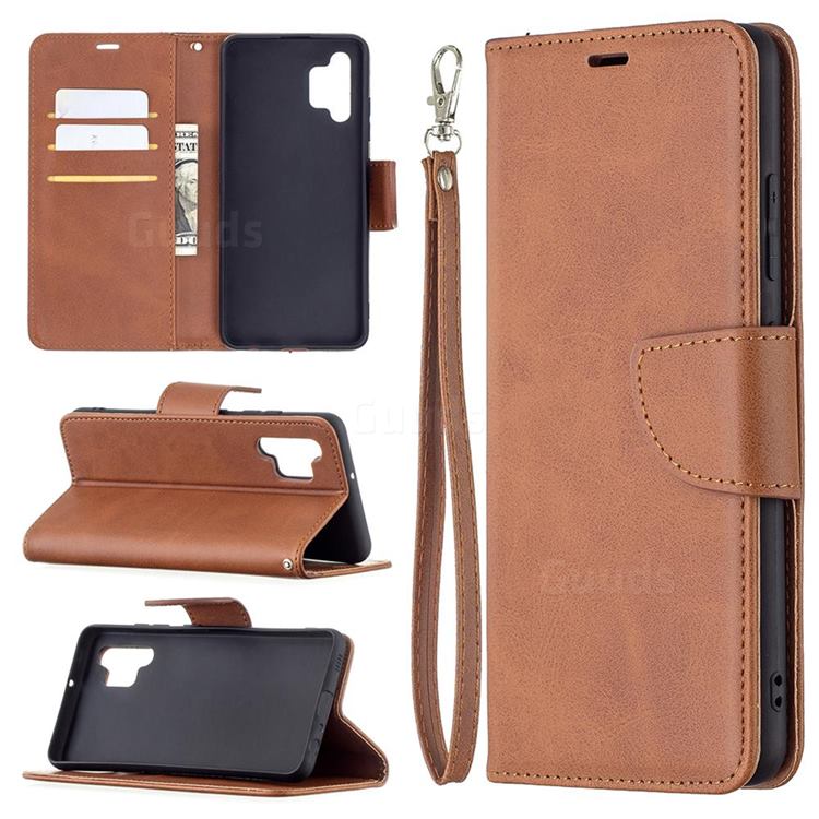 Classic Sheepskin PU Leather Phone Wallet Case for Samsung Galaxy A32 4G - Brown