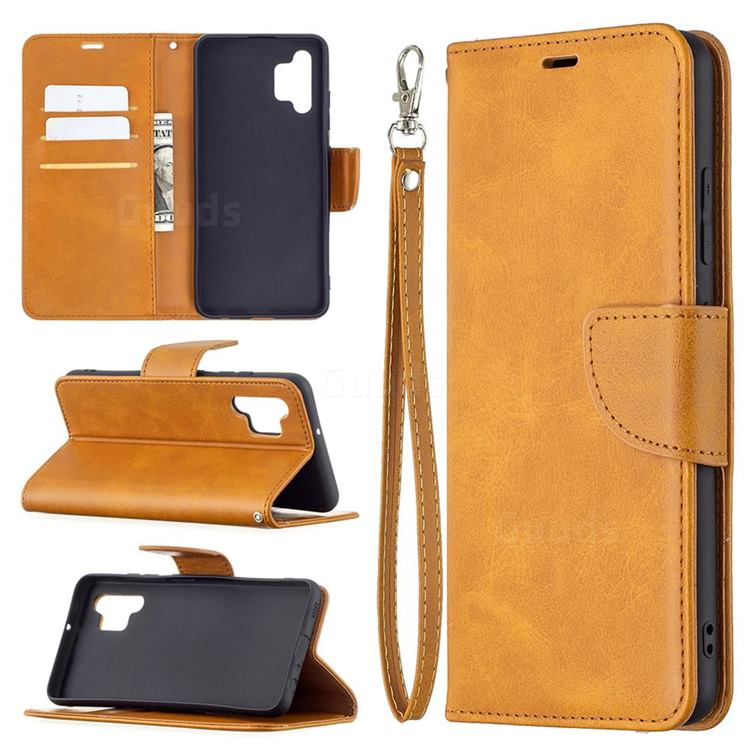 Classic Sheepskin PU Leather Phone Wallet Case for Samsung Galaxy A32 4G - Yellow
