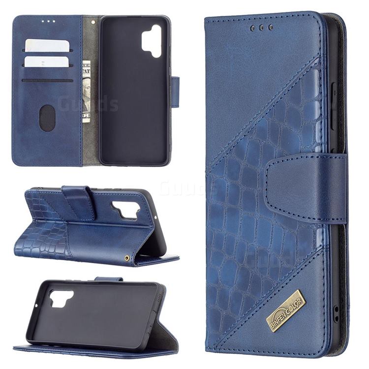 BinfenColor BF04 Color Block Stitching Crocodile Leather Case Cover for Samsung Galaxy A32 4G - Blue
