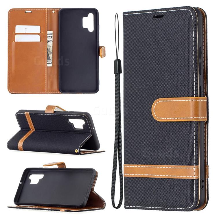 Jeans Cowboy Denim Leather Wallet Case for Samsung Galaxy A32 4G - Black