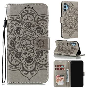 Intricate Embossing Datura Solar Leather Wallet Case for Samsung Galaxy A32 4G - Gray