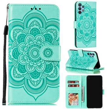 Intricate Embossing Datura Solar Leather Wallet Case for Samsung Galaxy A32 4G - Green