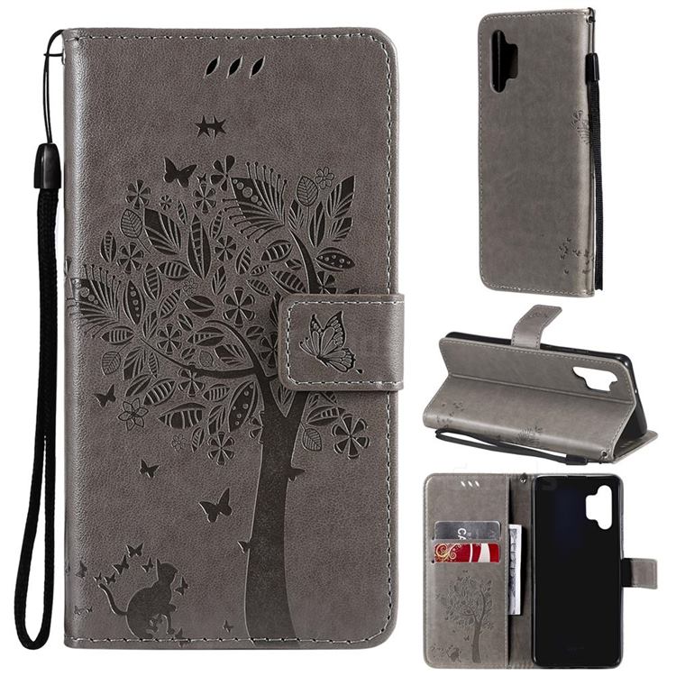 Embossing Butterfly Tree Leather Wallet Case for Samsung Galaxy A32 4G - Grey