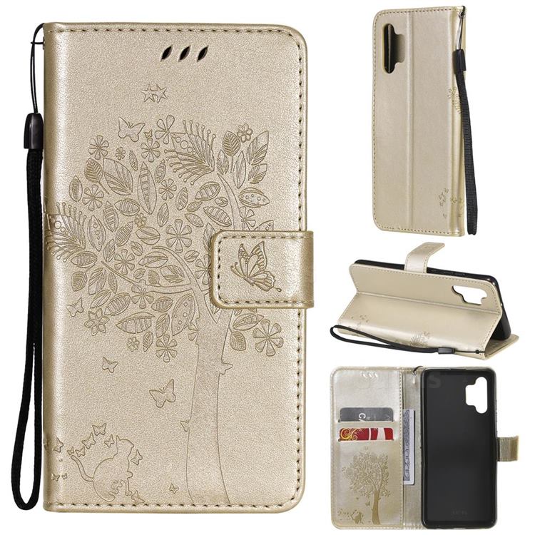 Embossing Butterfly Tree Leather Wallet Case for Samsung Galaxy A32 4G - Champagne