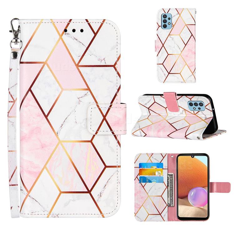 Pink White Stitching Color Marble Leather Wallet Case for Samsung Galaxy A32 4G