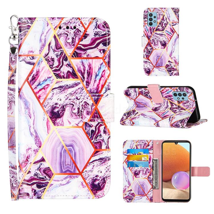 Dream Purple Stitching Color Marble Leather Wallet Case for Samsung Galaxy A32 4G