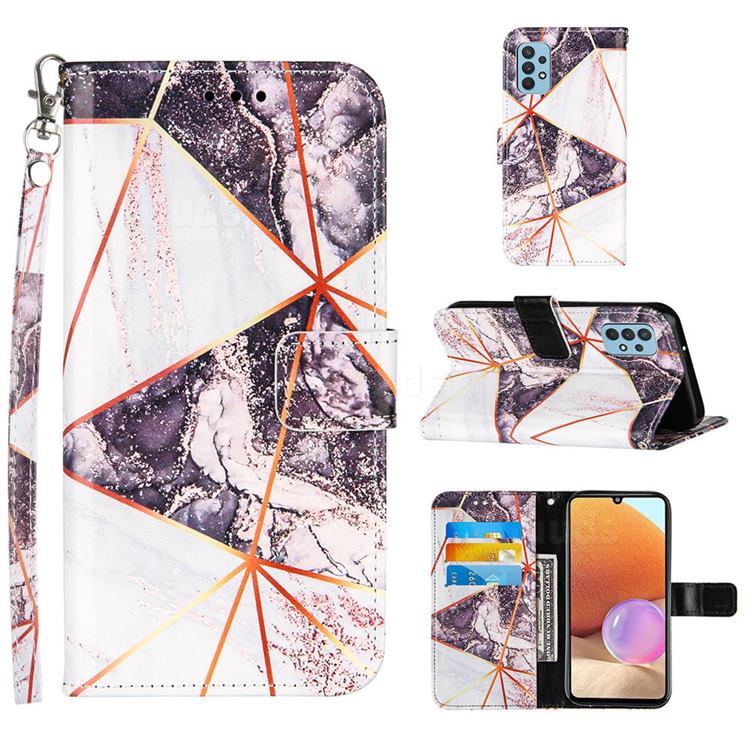 Black and White Stitching Color Marble Leather Wallet Case for Samsung Galaxy A32 4G