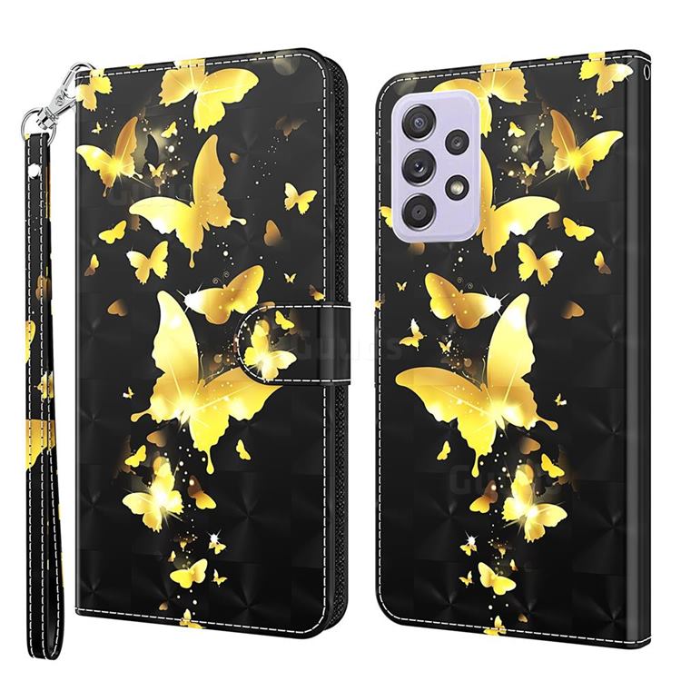 Golden Butterfly 3D Painted Leather Wallet Case for Samsung Galaxy A32 4G