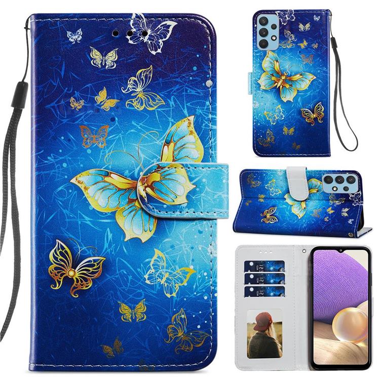 Phnom Penh Butterfly Smooth Leather Phone Wallet Case for Samsung Galaxy A32 4G