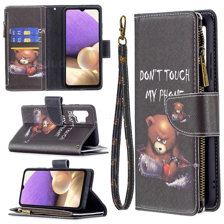 Chainsaw Bear Binfen Color BF03 Retro Zipper Leather Wallet Phone Case for Samsung Galaxy A32 4G