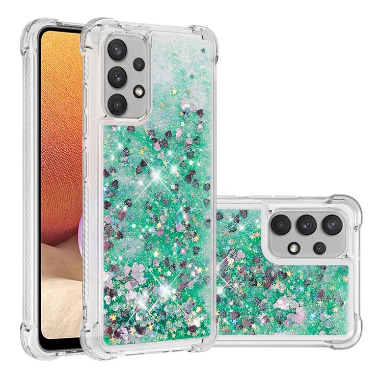 Dynamic Liquid Glitter Sand Quicksand TPU Case for Samsung Galaxy A32 4G - Green Love Heart